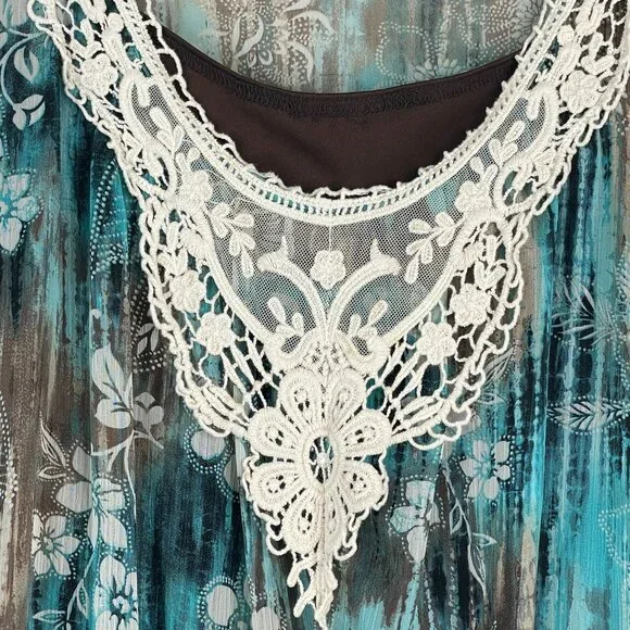 Vintage Boho Lace Trim Top Womens 18 20 Peplum Floral Feminine Flutter Sleeve - Picture 3 of 16